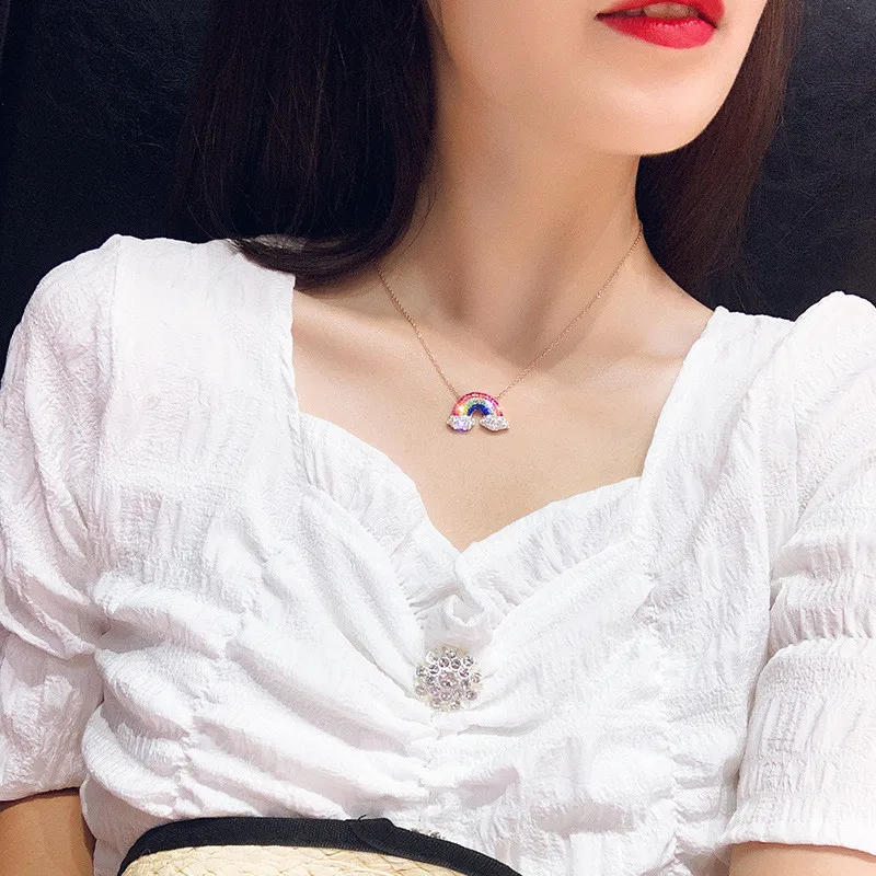 

Fashion Full Rhinestone Rainbow Necklace Women Fashion Jewelry 2019 Korean Simple Choker Collares Temperament Pendants Bijoux