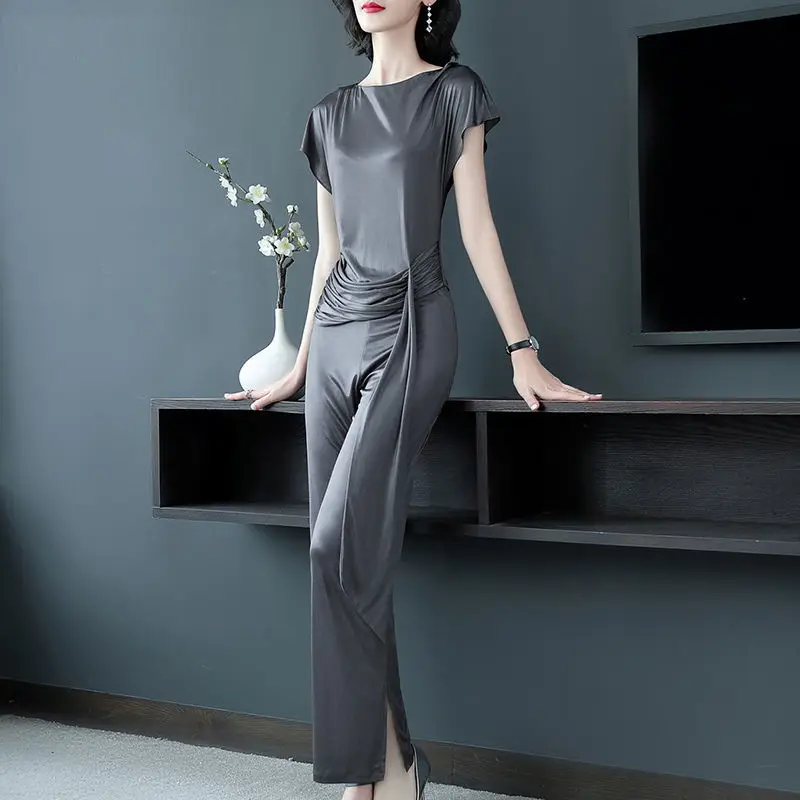

Spring Summer 2021 New Fashion Round Neck Short Sleeve Top Slim Casual Pants Two Piece Set Women Suits Mini Skirts Beach Outfits