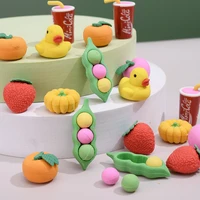 3pcs new fashion eraser simulation food vegetable cake duck tool eraser set officestudy rubber special children gifts