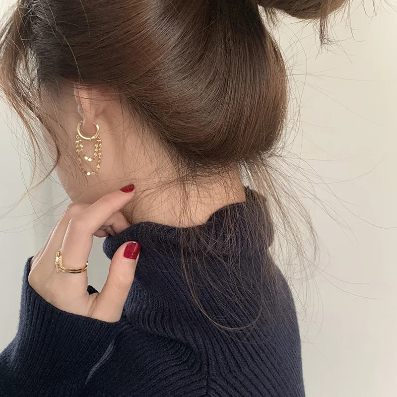 

2020 New Arrival Trendy Women Korean Small Double-layer Tassel Small Sweet Simple Fashion Short Earring Fashion Jewelry