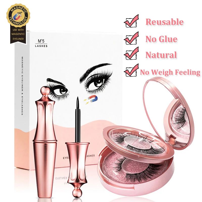 

Magnetic Eyelashes 3D False Mink Eyelashes Reusable Magnet Lashes Magnetic Liquid Eyeliner&Magnetic False Eyelashes &Tweezer Set