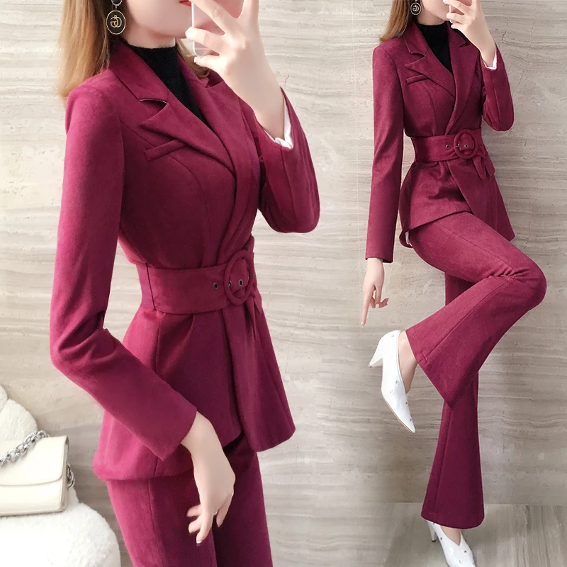 

Женский красный профессиональный костюм из оленьей шкуры, женский новый осенний Модный стильный темперамент, маленький пиджак, зимний кост...