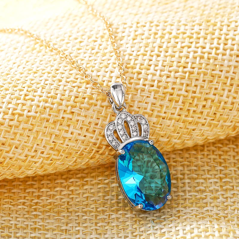Huitan новый дизайн овальный Небесно Голубой CZ Корона подвеска ожерелья для женщин