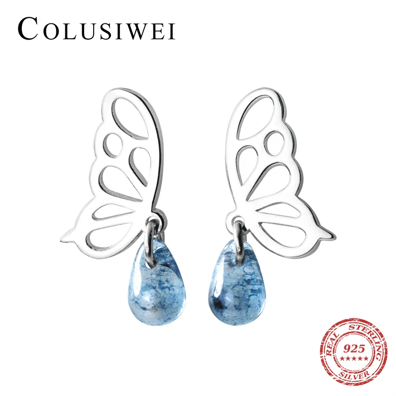 

Colusiwei Flying Butterfly Drop Earrings Blue Crystal Shiny Cute Insect Dangle Earrings 925 Sterling Silver Jewelry Accessories