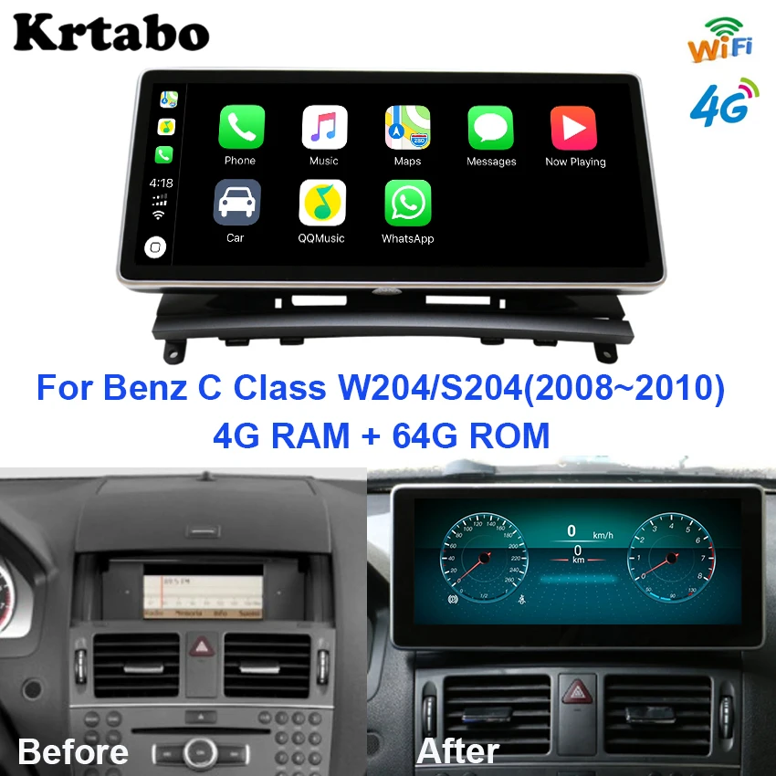Krtabo автомобильный Радио Android мультимедийный плеер для Mercedes Benz C Class W204 2008 до 2010 10 25