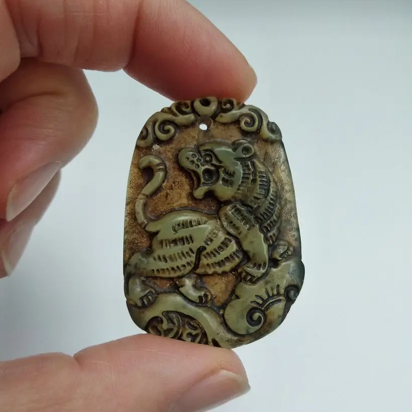 Винтажный нефритовый амулет подвеска в виде тигра китайский знак зодиака