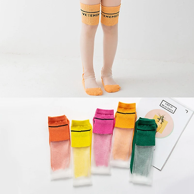 

Children Kids Glass Wire Summer's Silk Sock Patch Design Long Socks New Style Transparent Sports Sock