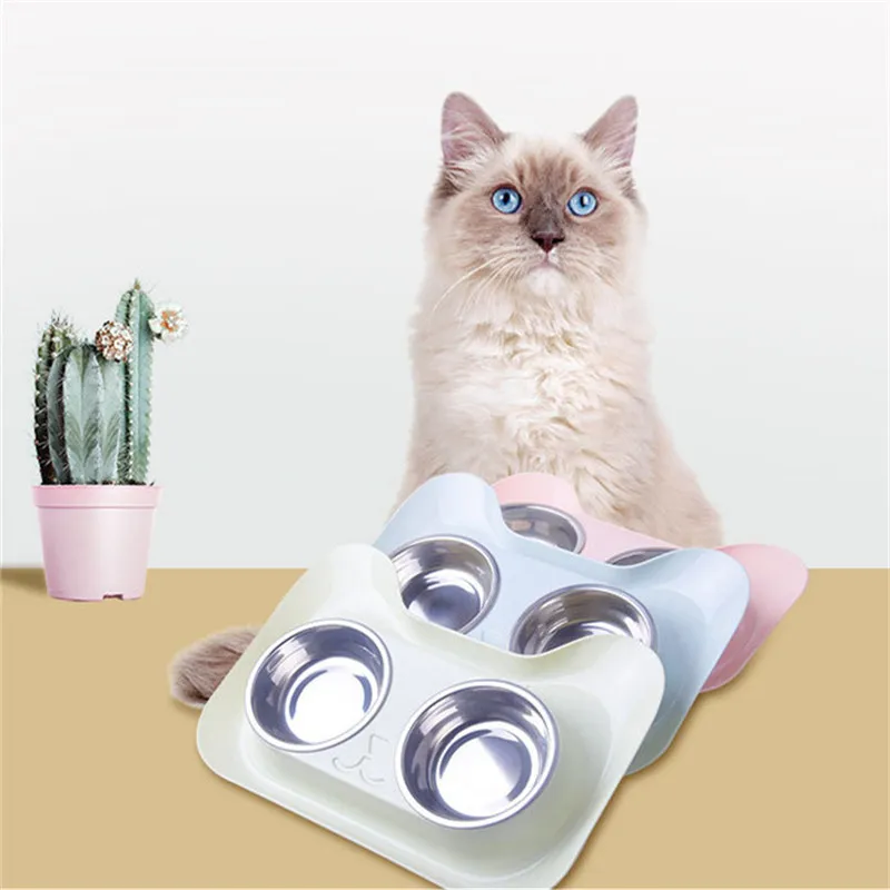 Миска для питомцев двойная миска из нержавеющей стали котят мелких собак и кошек