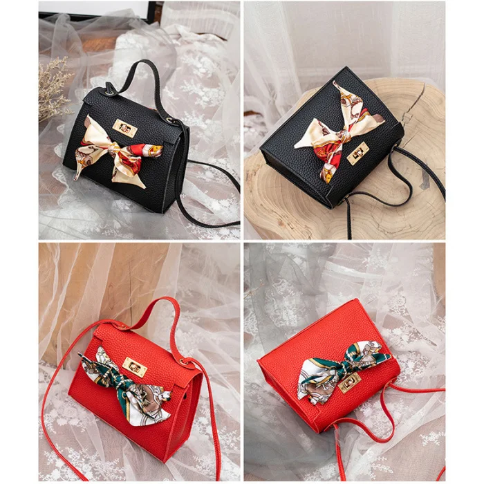 Портативная женская сумка через плечо из искусственной кожи, модная женская сумка с замком, сумка через плечо с украшением из ленты