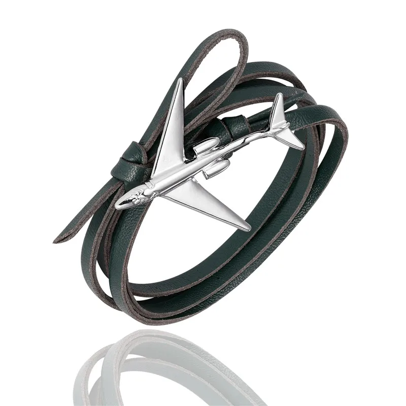 Silver Green MKENDN модный многослойный амулет кожаный браслет с якорем для мужчин и женщин в морском стиле с металлическими спортивными крючками - Окраска металла: Silver Green