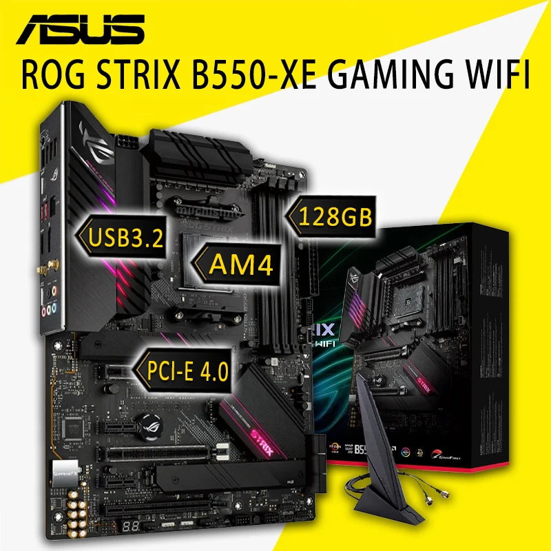 

Asus ROG STRIX B550-XE GAMING WIFI Motherboard Socket AM4 AMD Ryzen série 5000 DDR4 128GB PCI-E 4.0 CHAI B550 Gaming Placa-mãe