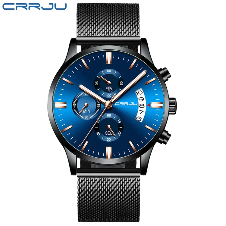 black rose Relogio Masculino новые CRRJU модные мужские часы Роскошные Топ брендовые деловые синие кварцевые часы мужские повседневные водонепроницаемые крутые часы - Цвет: black rose