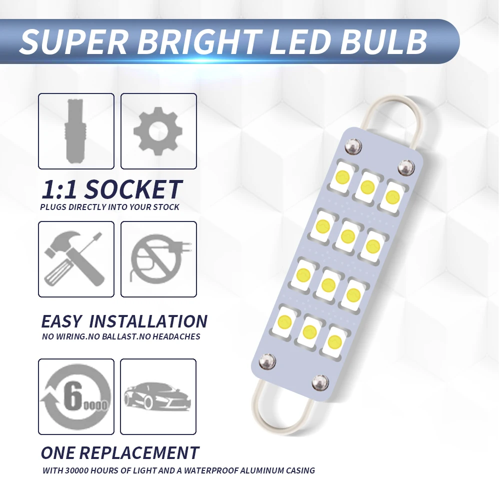 

Festoon LED Bulb 12-SMD Interior Light 44mm For Cars 4Pcs New
