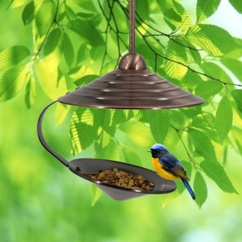 

Hanging Bird Feeder with Roof Metal Wild Bird Feeder Food Seed Tray with Hook for Outdoor Garden Yard Field Decoration