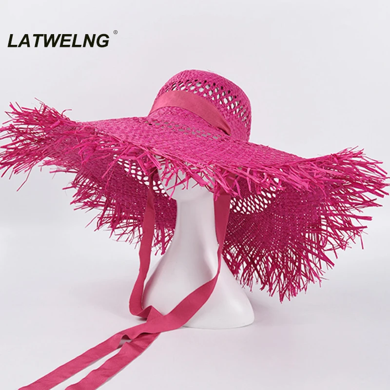 Шляпа женская из рафии с широкими полями Пляжная Панама от солнца дышащая