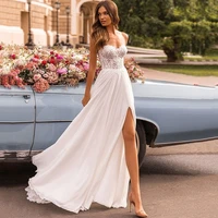 modest vestido de noiva 2021 beach wedding dress chiffon lace bride dresses split side sweep train sexy wedding gowns sweetheart