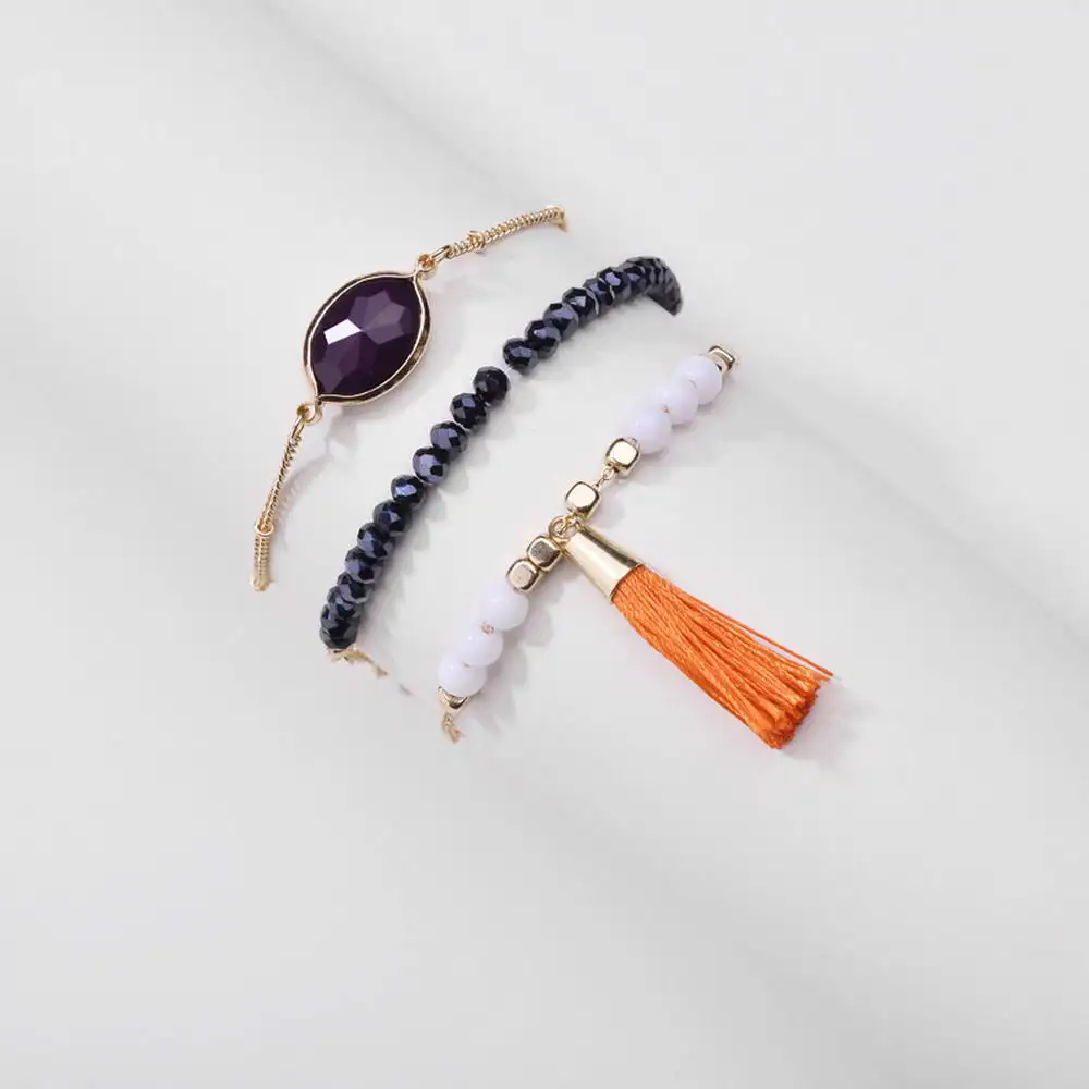 

2020 Fashion Femme Bracelets 3Pcs/Set Purple Crystals Beaded Bangle Bracelets for Women Jewelry Wholesale