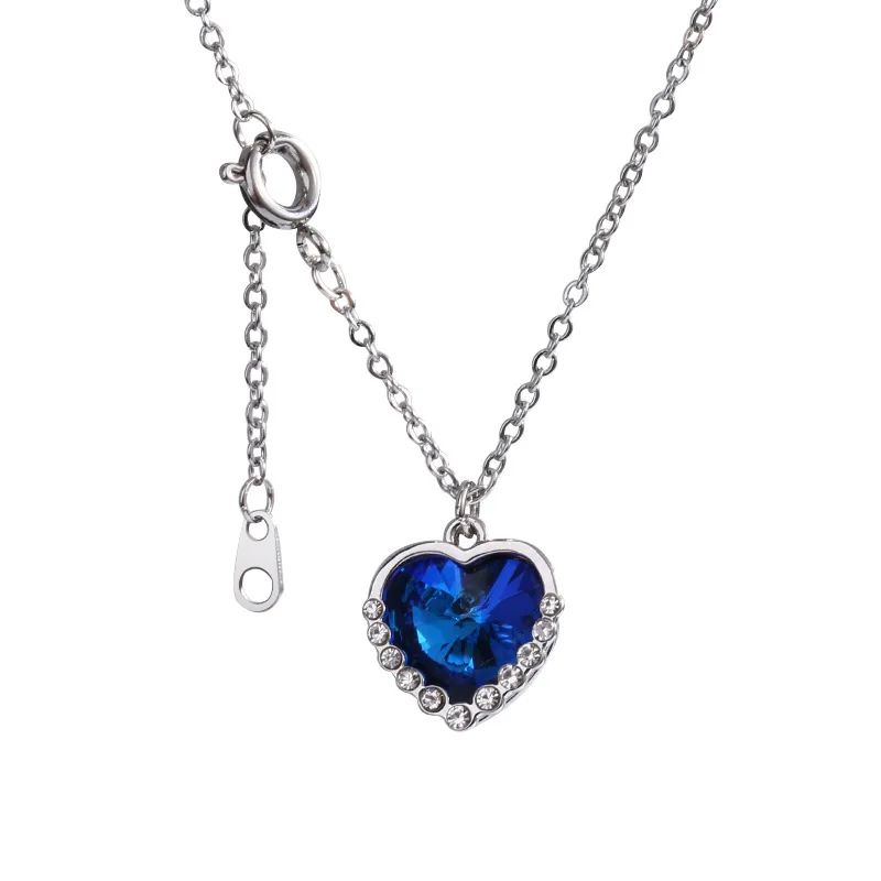 

LS sense of the ocean heart blue love necklace femininity titanium steel neck chain strength direct sales