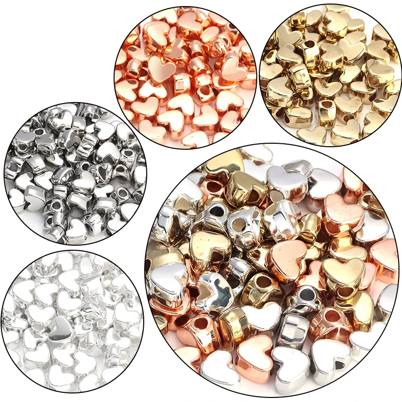 

50pcs/Lot Love Heart Shape CCB Bead Gold Plated Loose Spacer Beads For Jewelry Making Accessories DIY Necklace Bracelet Charms