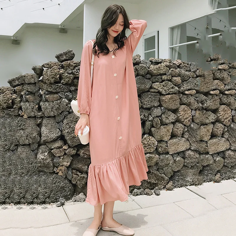 LANMREM/розовое платье с v образным вырезом и длинными рукавами однобортное вышивкой