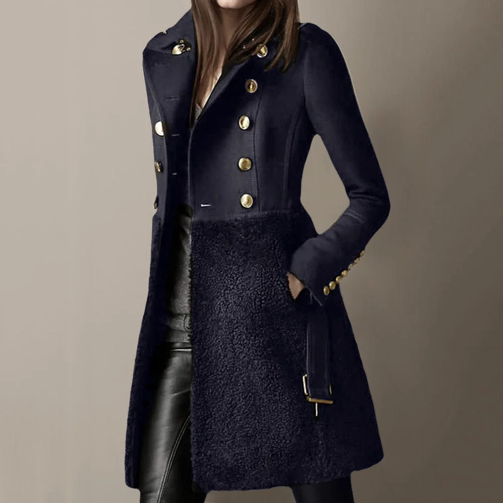 

Женское шерстяное пальто, черная куртка средней длины, осенне-зимнее пальто, шикарная офисная Элегантная Дамская верхняя одежда из смешанн...