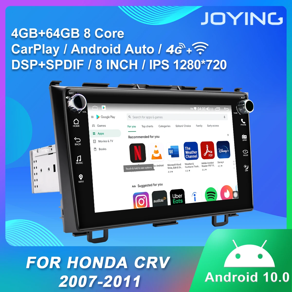 저렴한 Joying-안드로이드 자동차 라디오 스테레오 8 인치 무선 카플레이, 혼다 CRV 2007-2011 용 지능형 시스템 카플레이, 차량 멀티미디어 플레이어