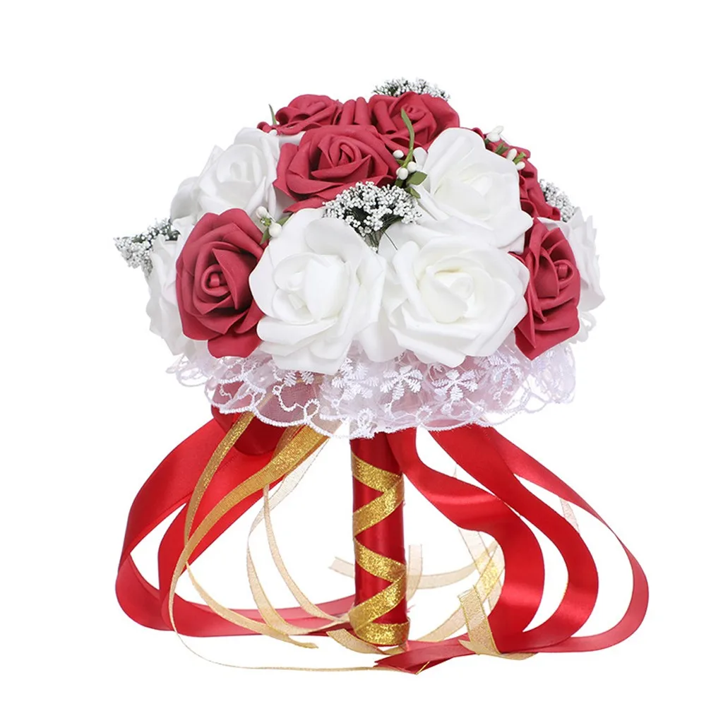 Розы для подружки невесты с отделкой жемчугом свадебный букет искусственных