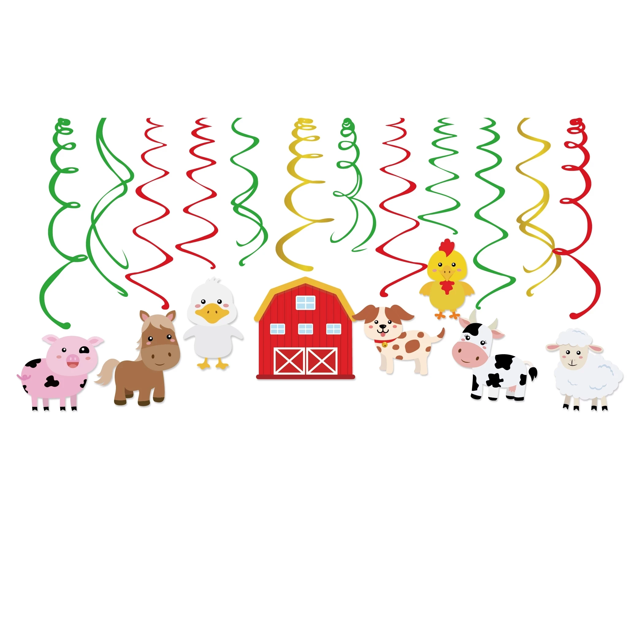 Farm Animals PVC Spiral Hanging Swirls Party Decorations Paper Plate Cup Napkin Cow Pig Cards Kid Birthday Favors Supplies | Дом и сад