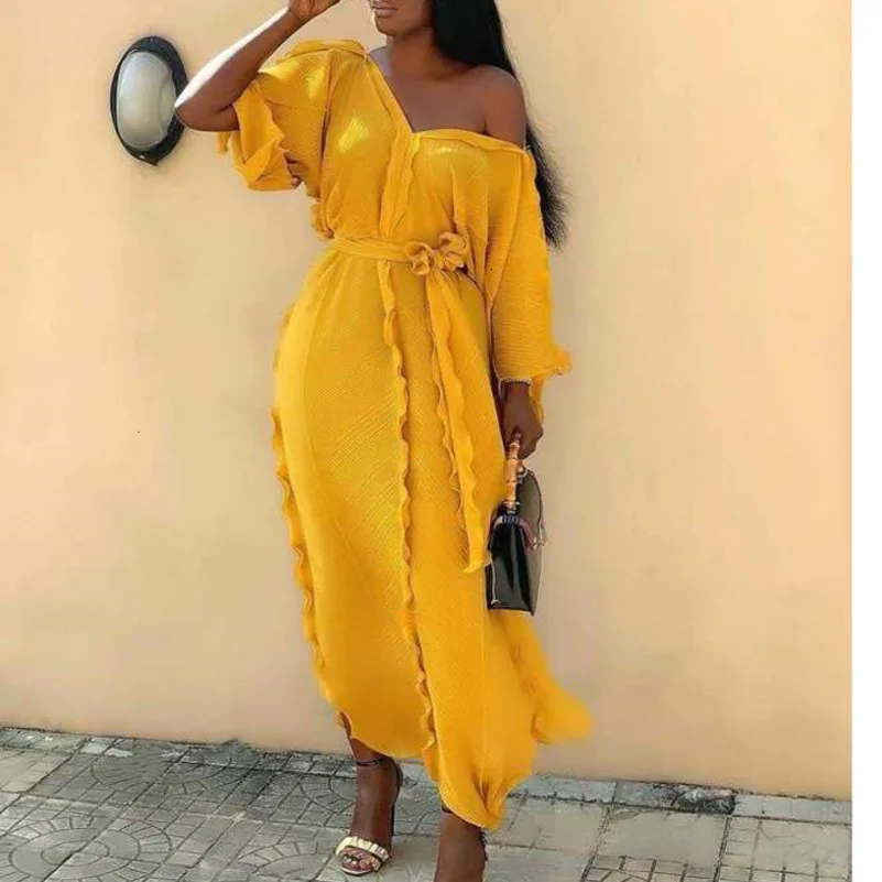 Плиссированное Длинное свободное оранжевое платье женское элегантное Туника