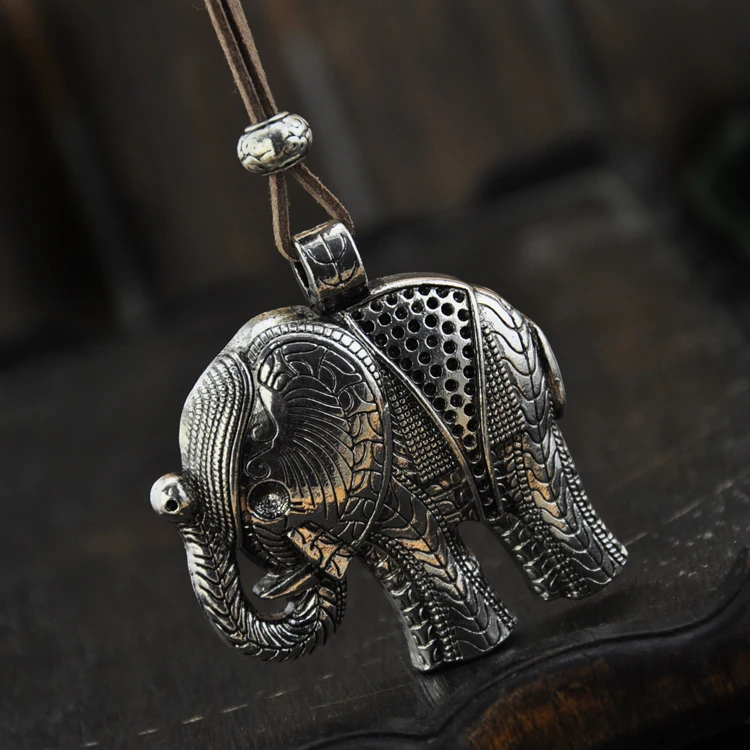 Очаровательное длинное ожерелье Miao ручной работы с серебряным слоном цепочка