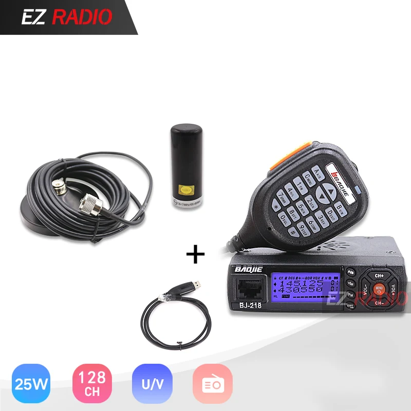 BJ-218 VHF UHF Мобильная рация 10 км Z218 мини Автомобильная рация 10 км Двухдиапазонная рация 10 км профессиональная Автомобильная рация дешево - Цвет: mini antenna-cable