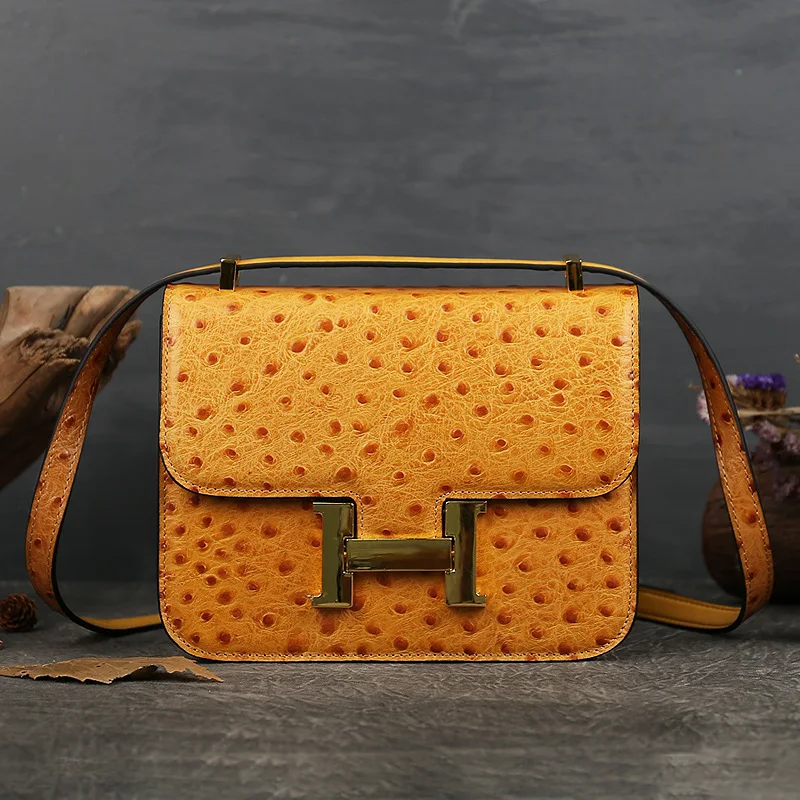 

Female Bag Ostrich Genuine Leather Handbags Mens Bag Cross Body 2021 New Shoulder Messenger Bag Small Square Bag Luxury Designer