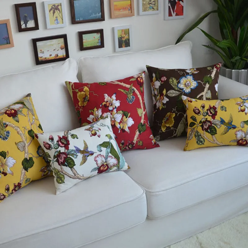 Роскошный чехол для подушки Европейский с изображением ярких птиц и цветов