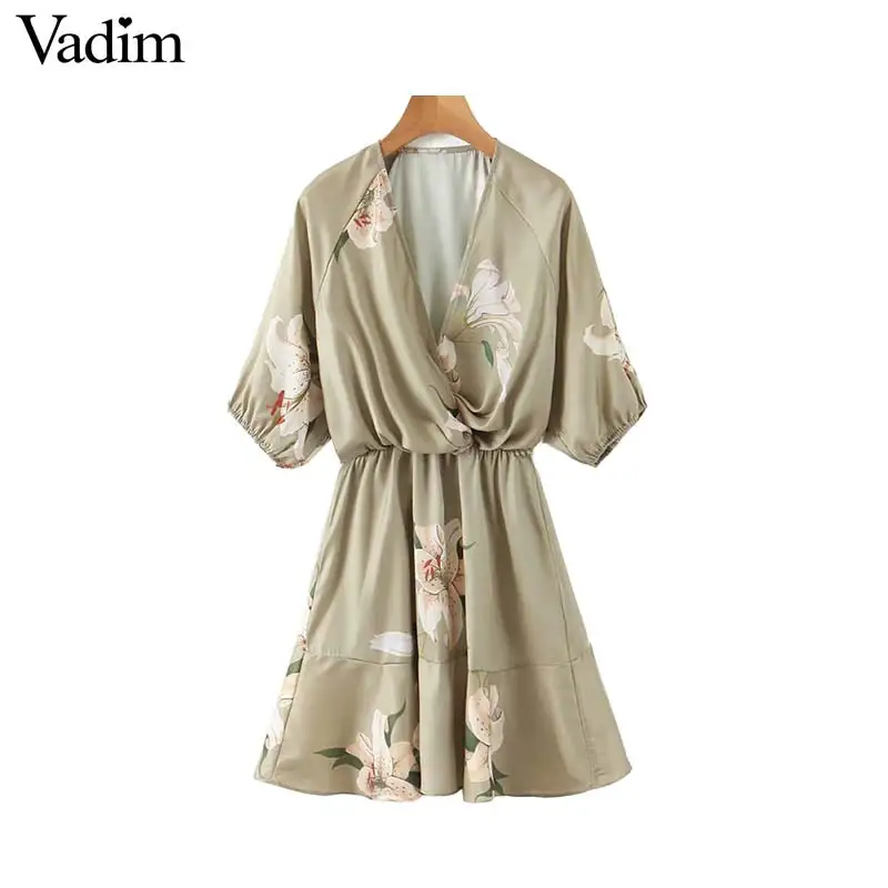 Женское элегантное платье vadim цветочное мини с v образным вырезом рукавом три