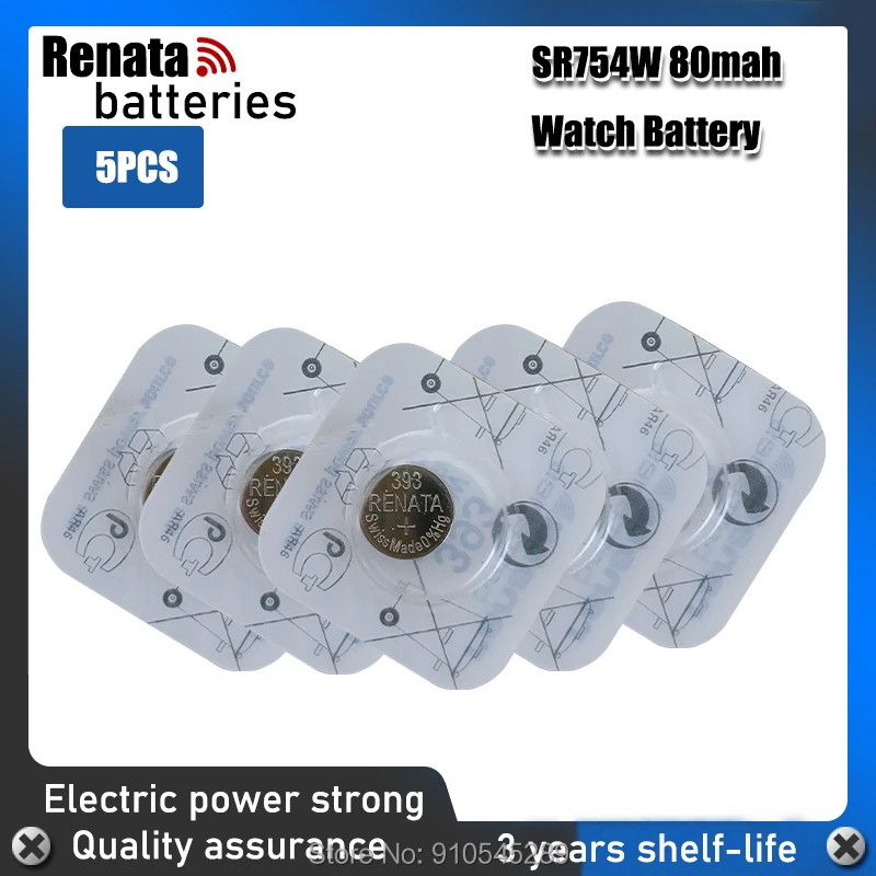 5 шт./лот Рената оксида серебра/нержавеющая сталь часы батареи 393 SR754W 754 155V 100% RENATA