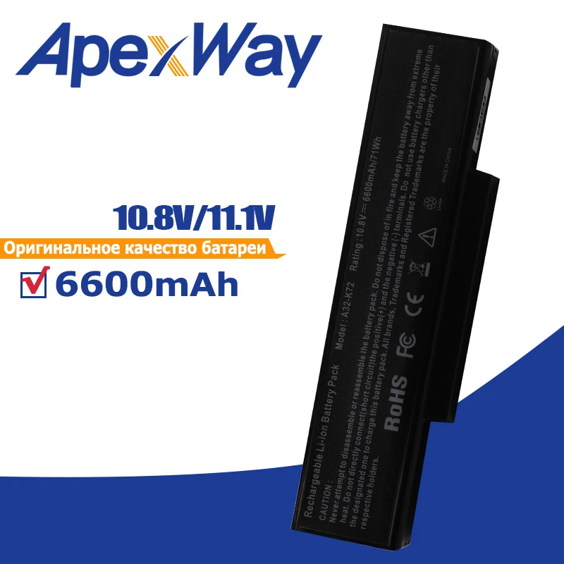 9 cell 6600mAh Аккумулятор для ноутбука Asus K72DR K72DY K72F K72J K72JB K72JC K72JE K72JH K72JK A32 K72|laptop battery|battery