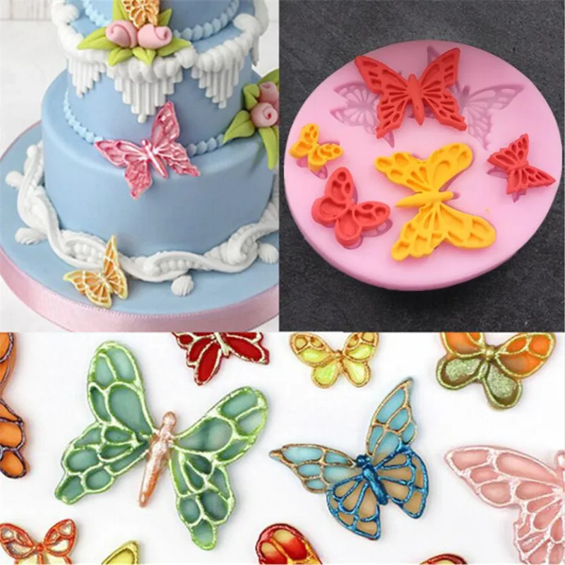 Pink Butterfly Fondant Cake Silicone Mold Biscuits Pastry Mould Ice cube Chocolate Candy Molds Decoration Baking Tools | Дом и сад