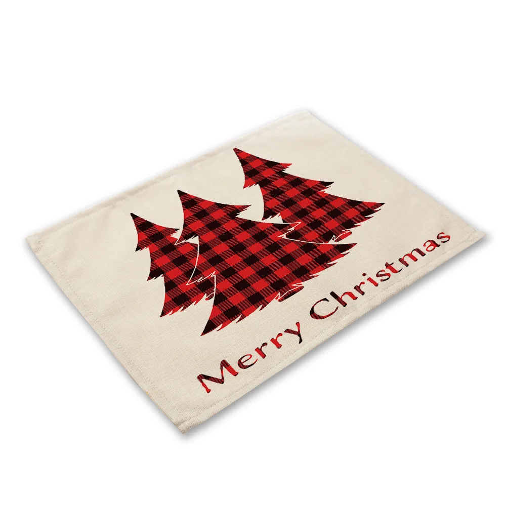 

1 шт., коврик из белого льна с красными рождественскими узорами, 42 х32 см