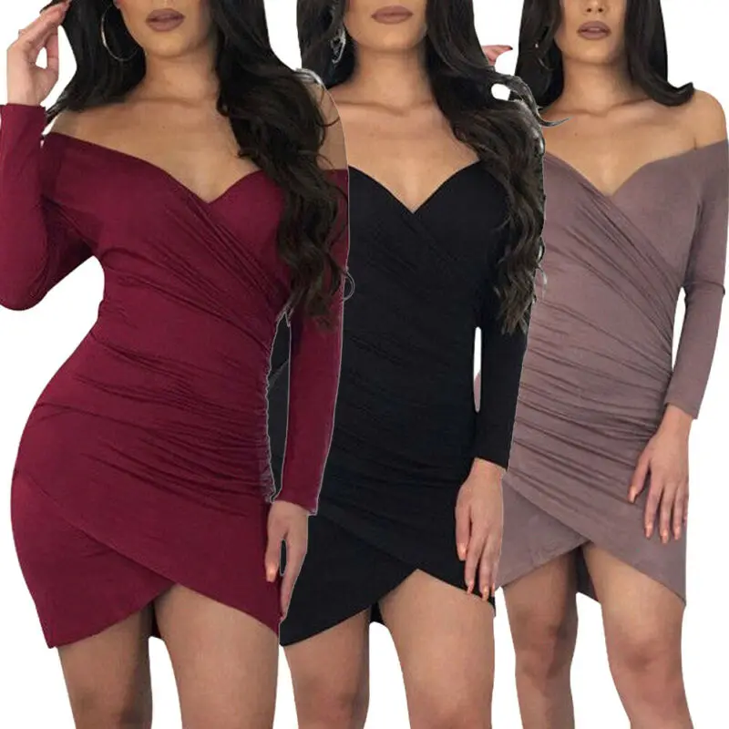 Женское богемное облегающее платье с длинным рукавом и V-образным вырезом |