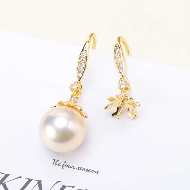 S925 Стерлинговое Серебро Висячие серьги с покрытием родия для женщин DIY жемчужные