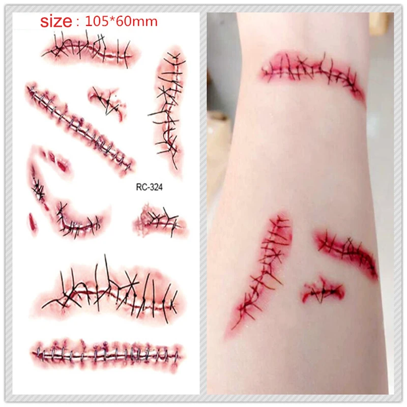 Тату-наклейки на Хэллоуин с кровавой раной водостойкие временные |
