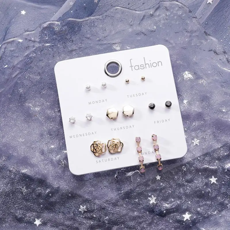 Simple Stud Earrings Set Girl Fashion Small Ear Rings Sweet Pearl Studs Earring For Women Mini Jewelry Female Heart Shape | Украшения и