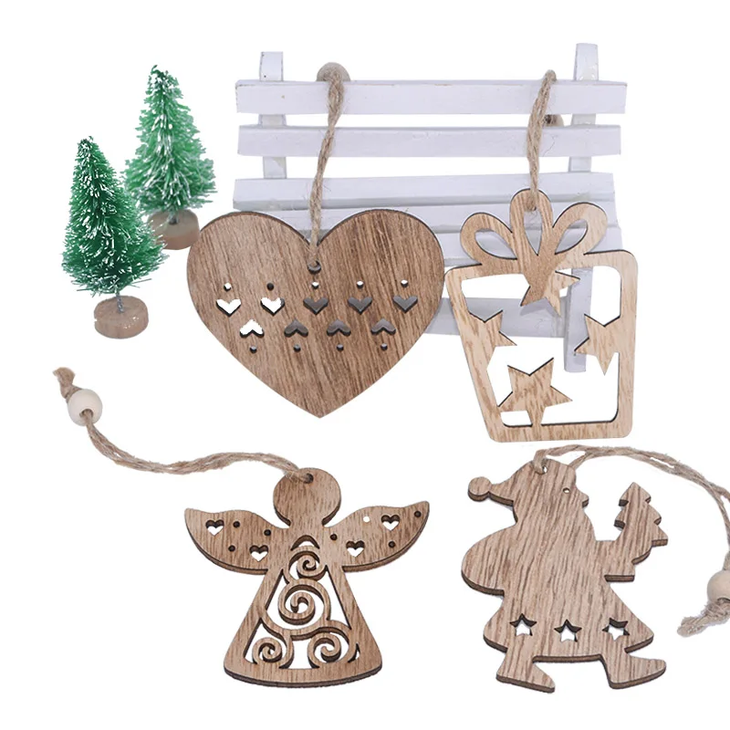 3/6pcs Christmas Wooden Pendant Wooden Hollow Snowflake Christmas Tree Hanging Decor For New Year Xmas Party Ornaments Kids Gift