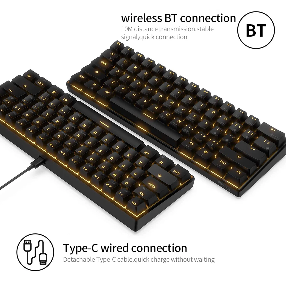 

Механическая игровая клавиатура BT и Проводная двойная клавиатура с подсветкой 61 клавиша Мини Bluetooth механические клавиатуры для ПК и ноутбу...