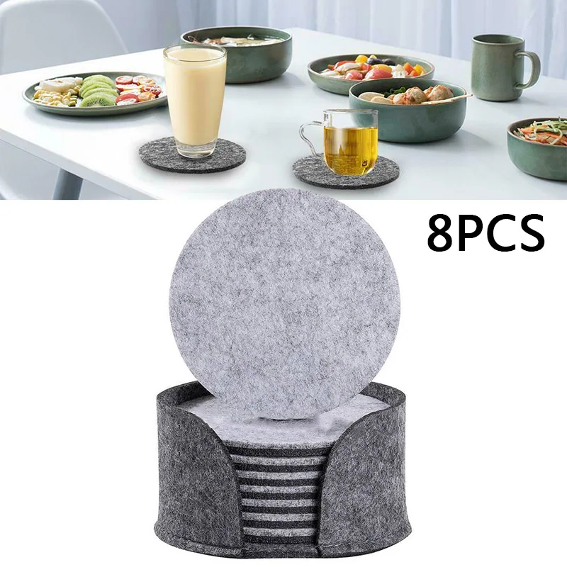 

8pcs Round Felt Insulation Pad Water Absorption Glass Cups Table Bowl Mat Nonslip Heat Protection Tea Coffee Insulation Cup Mat