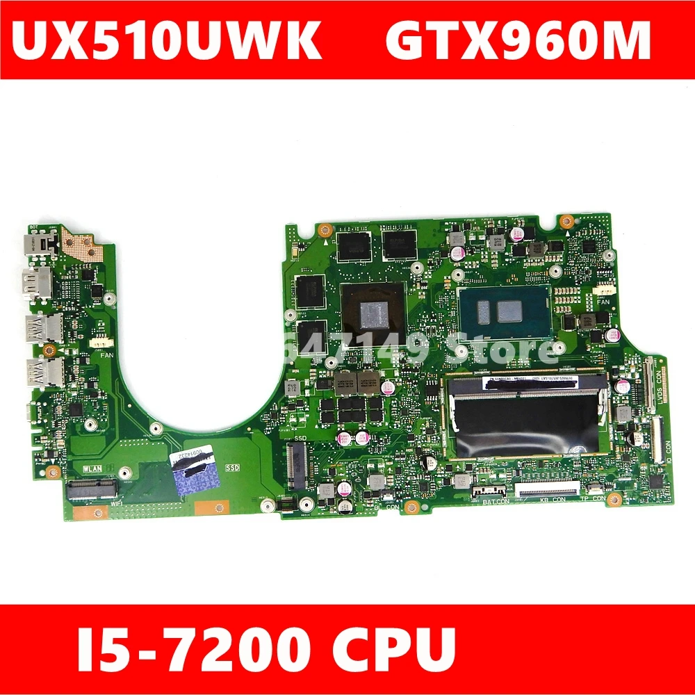 UX510UWK i5 7200 Процессор GTX960M Материнская плата Asus UX510 UX510U UX510UXK ноутбука 90NB0BW1 R00030 тест