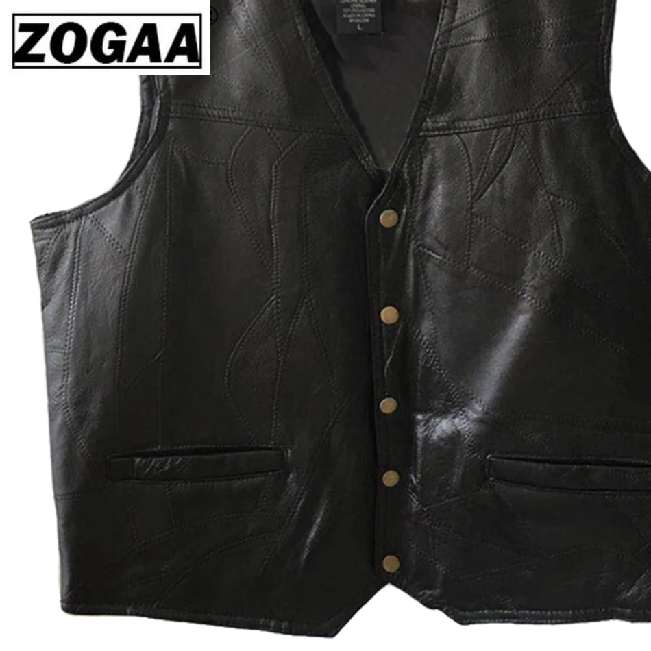 

ZOGAA Mens Waistcoat Black Biker Vest Genuine Leather Motorcycle Rock Sleeveless Jacket Male Autumn Plus Size Clothing 4XL Men