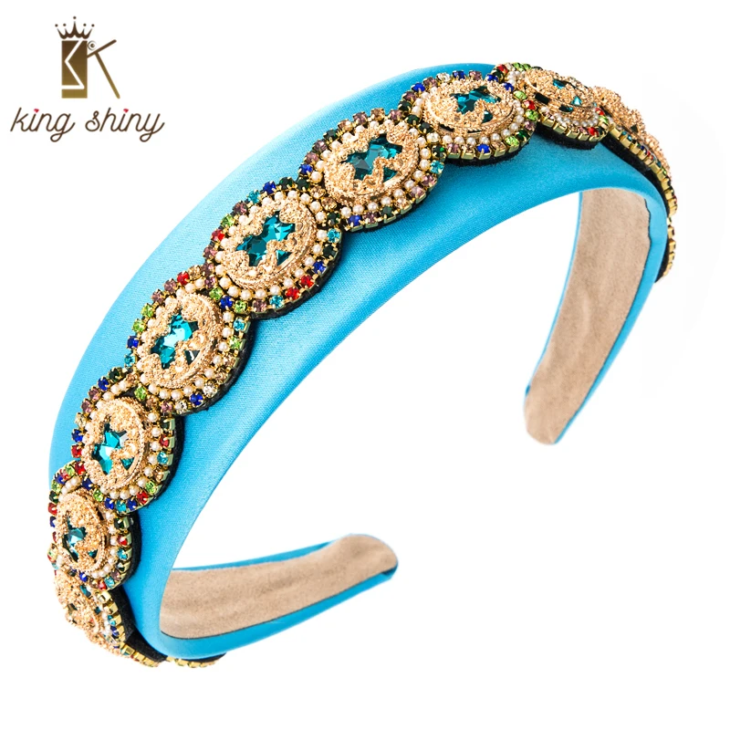 

King Shiny Elegant Multi Color Crystal Headband for Woman Vintage Sparkly Rhinestone Beaded Hairband Female Party Hair Jewelry
