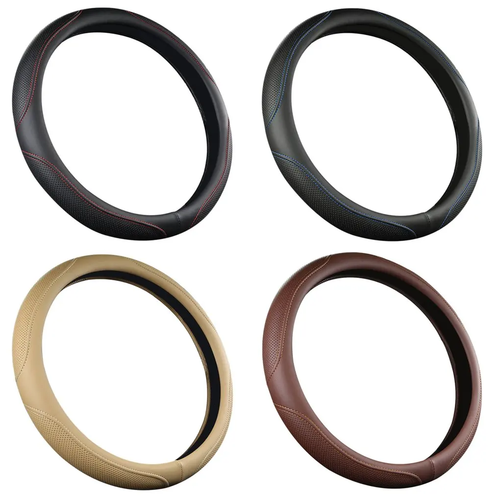 

Universal Car Steering Wheel Cover Breathable Cover Four Seasons Anti-slip Premium High-grade Leather Steering Wheel Cover