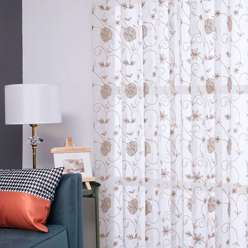 

Tulle Curtains Modern Embroidered Floral Sheer Curtain for Kitchen Living Room the Bedroom Window Elegant Panel Drapes and Blind